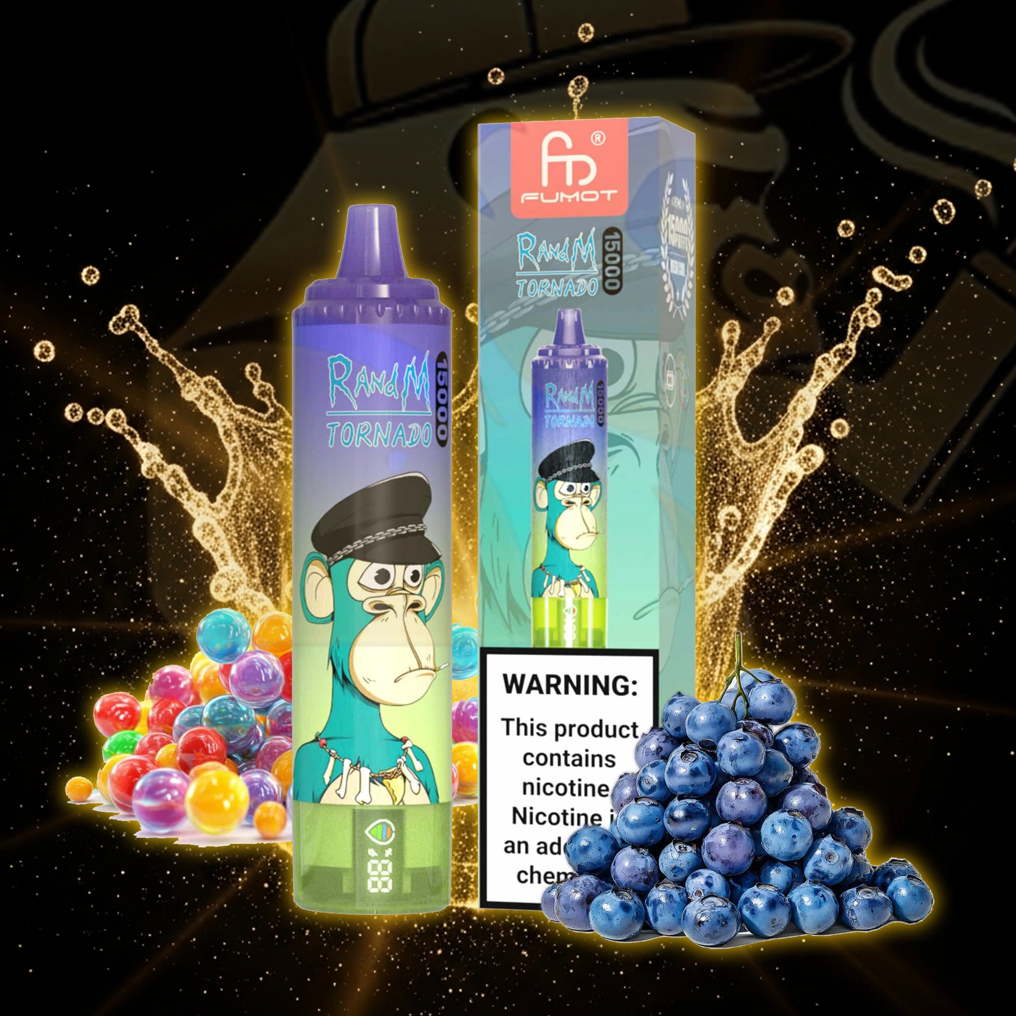 Fumot Tornado 15000 Blueberry Bubblegum Disposable Vape 15000 Puffs