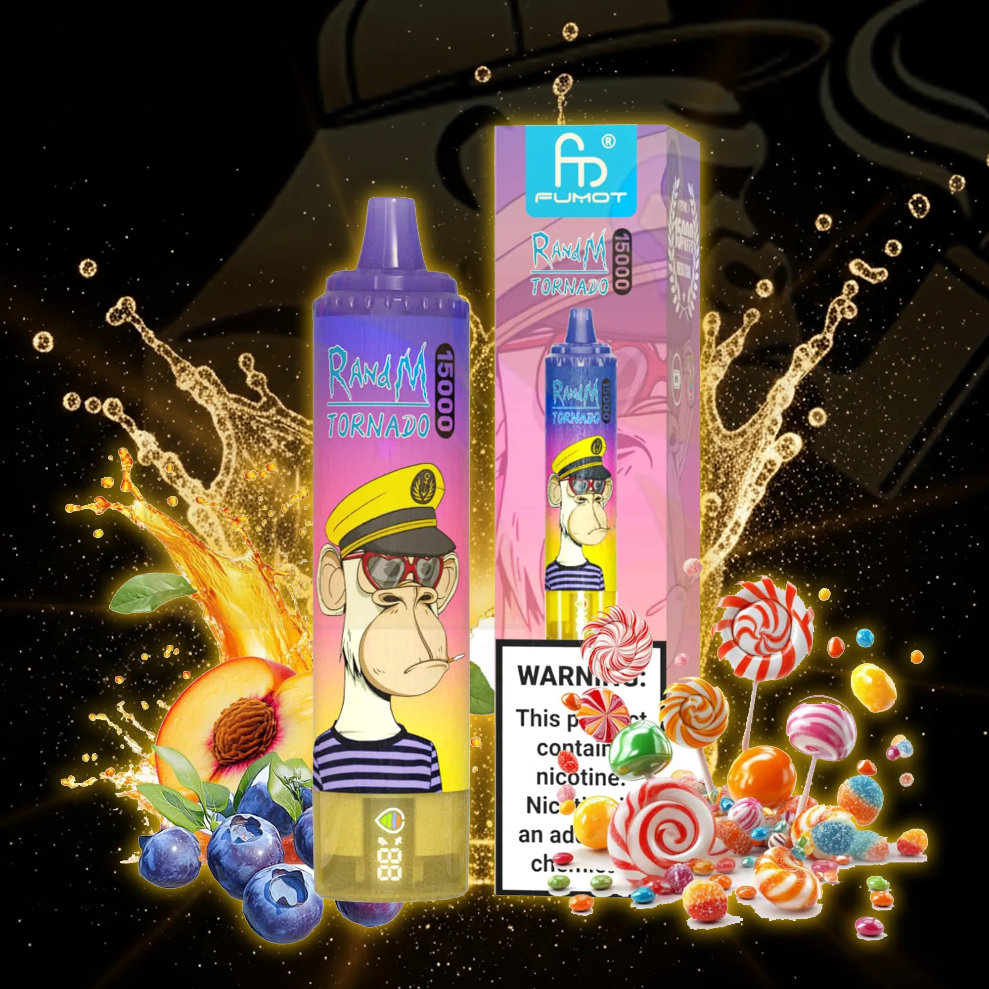 Fumot Tornado 15000 Peach Blueberry Candy Disposable Vape 15000 Puffs
